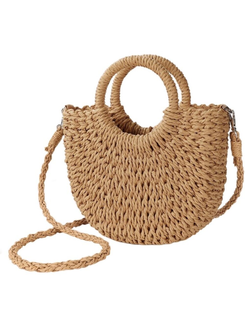 Women's Brown Beach Woven Crossbody Bags Top Handle Satchel Purse for Summer